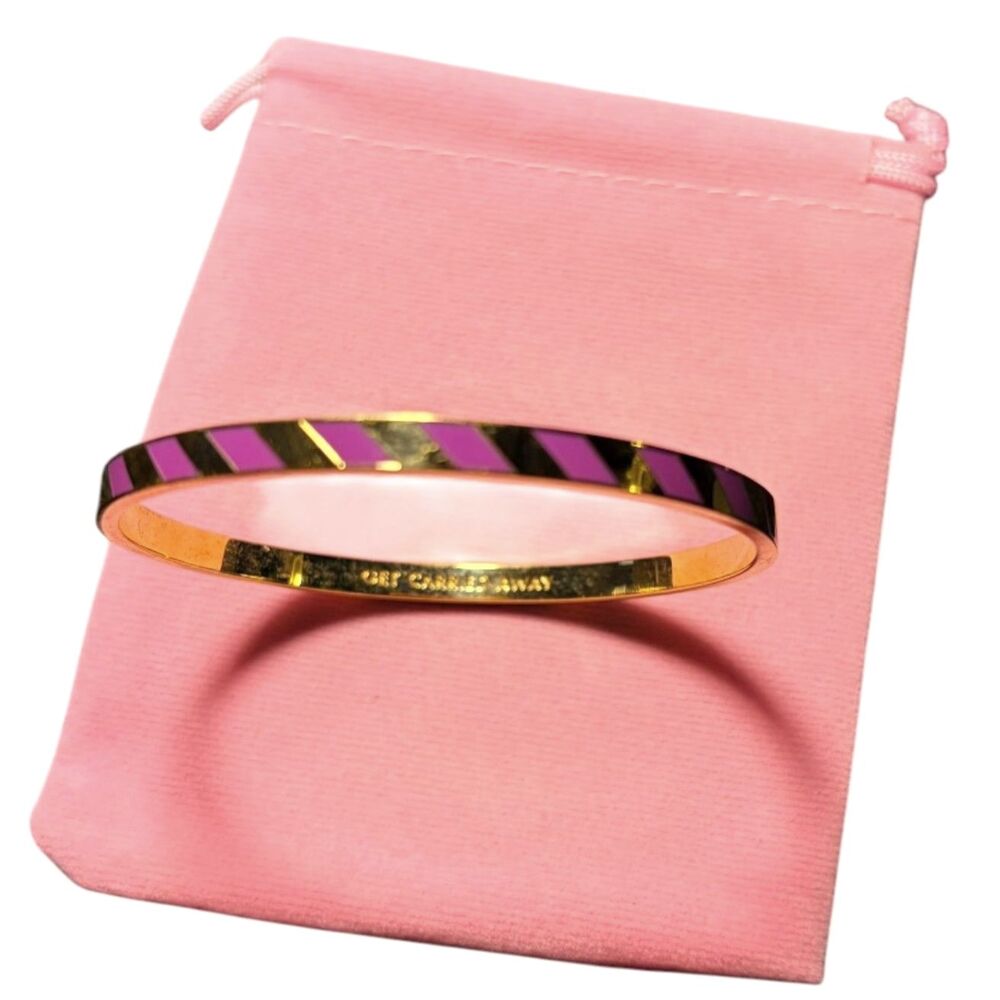 Kate Spade "Get Carried Away" Purple Gold Enamel Bangle Diagonal Stripe Bracelet